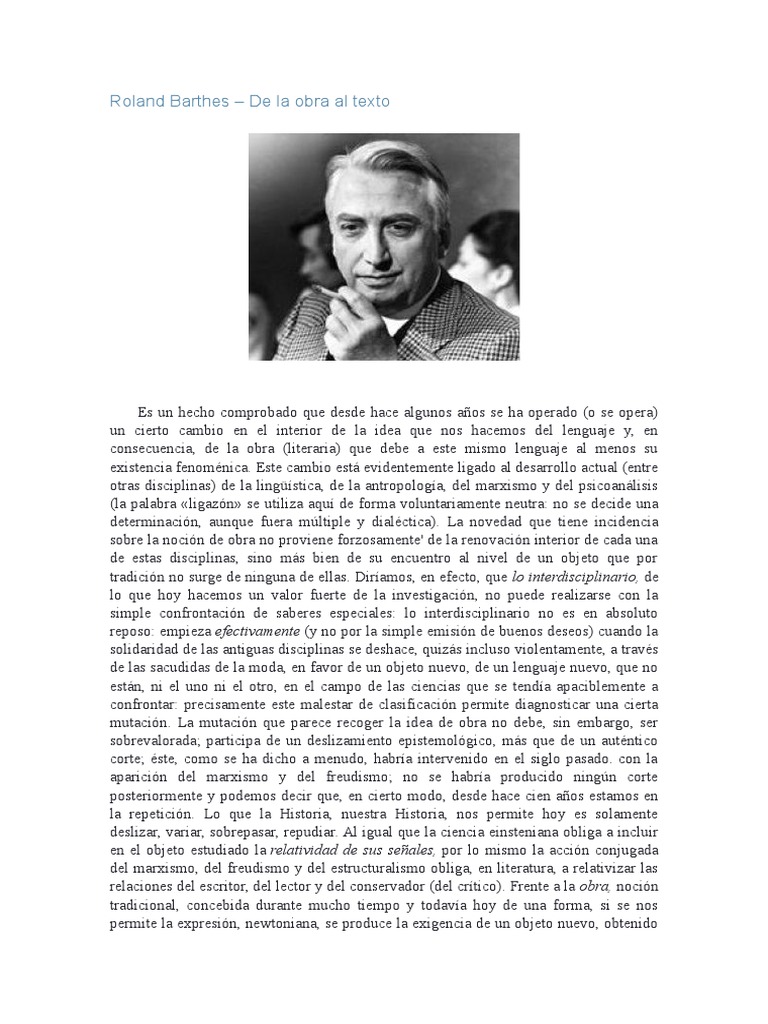 Roland Barthes - de La Obra Al Texto | PDF | Los símbolos | Autor