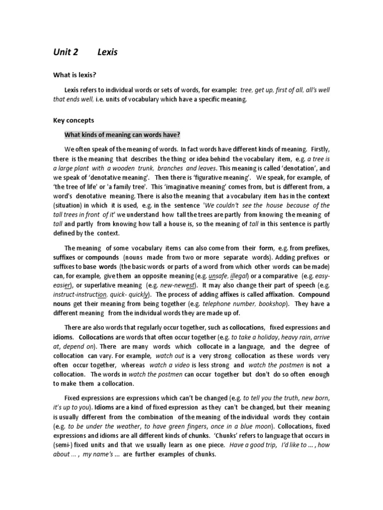 Unit2 Lexis | PDF | Idiom | Word