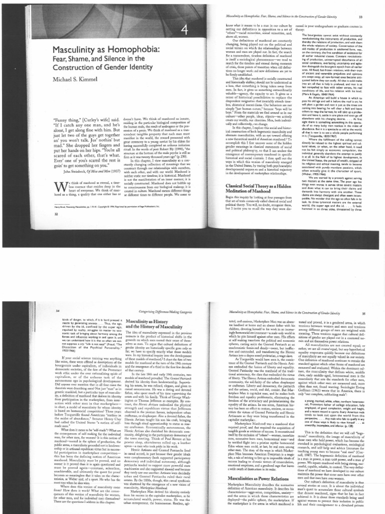 Michael Kimmel, Masculinity As Homophobia | PDF