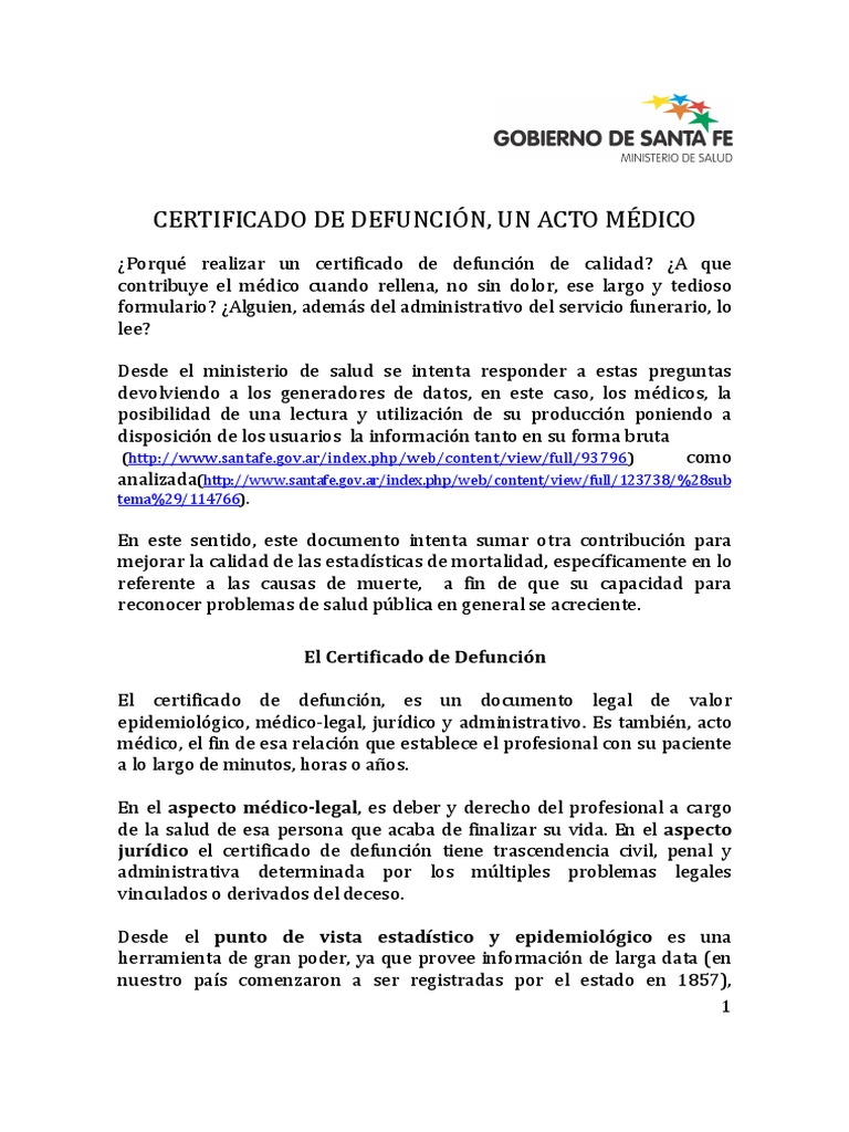 Certificado de Defunción, Un Acto Médico Cáncer