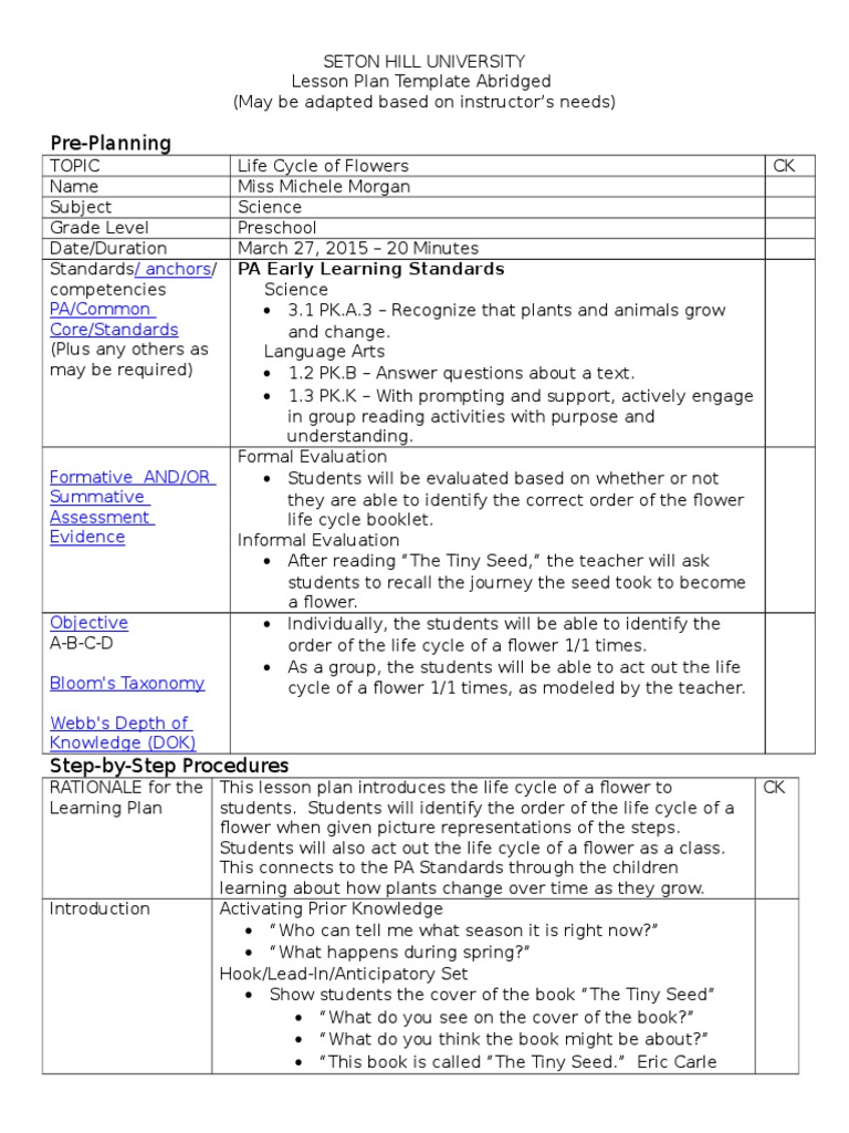 flowers lesson Lesson Plan Flowers
