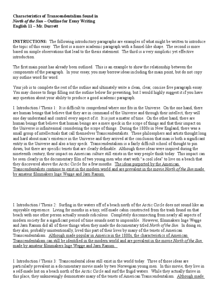 transcendentalism essays