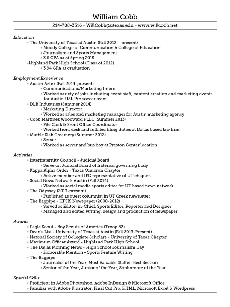 William Cobb: 214-708-3316 Willcobb@Utexas - Edu | PDF | Social Science ...