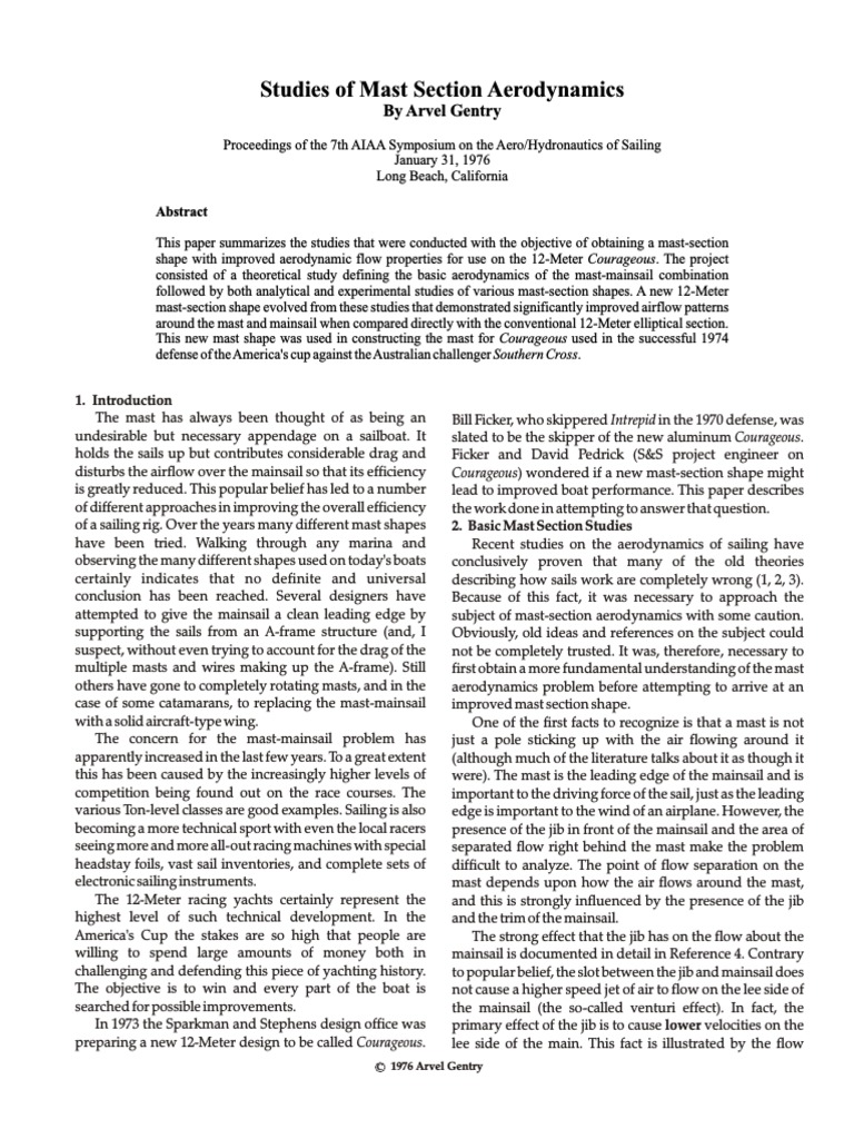 Aerodynamic Studies of Mast Sections | PDF | Mast (Sailing) | Boundary ...