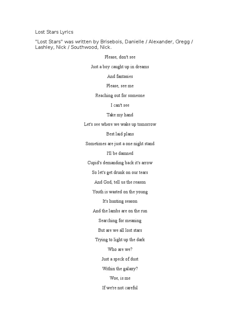 Lost Star Lyrics Pdf