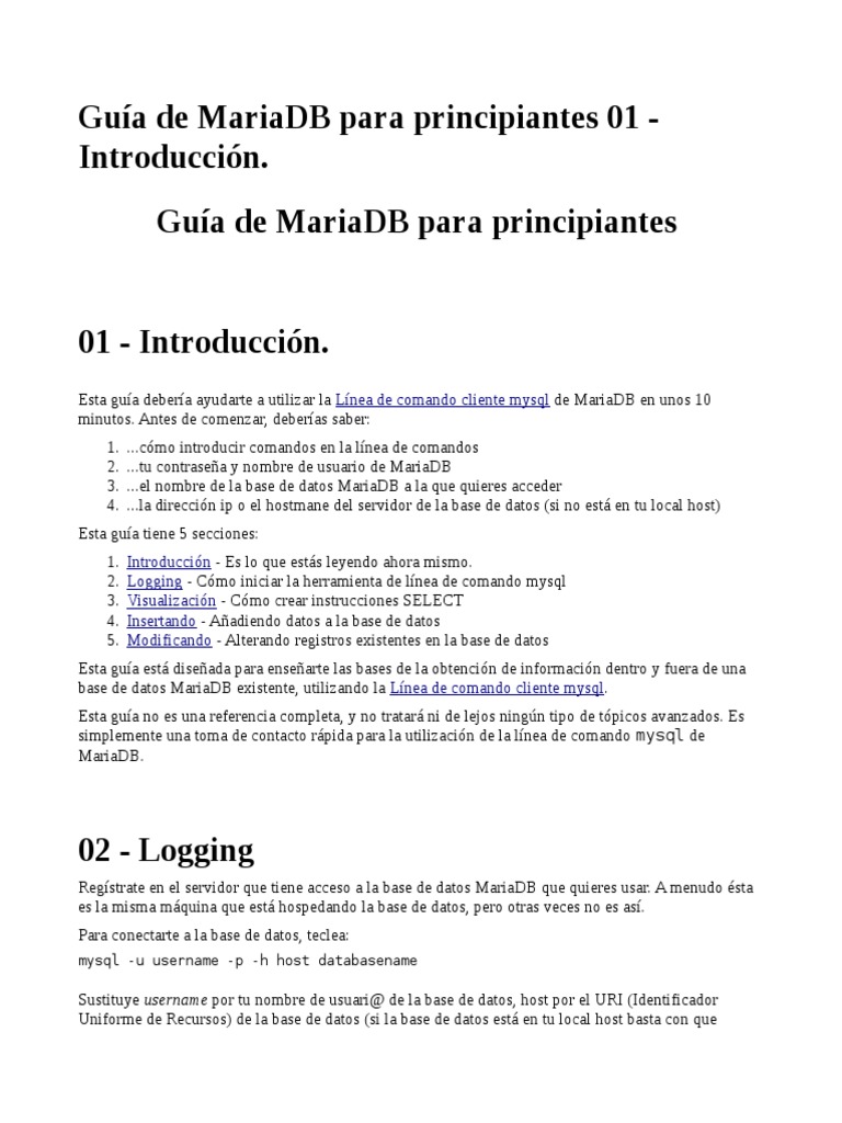 Guía rápida de MariaDB para principiantes | PDF | SQL | Tabla (base de ...