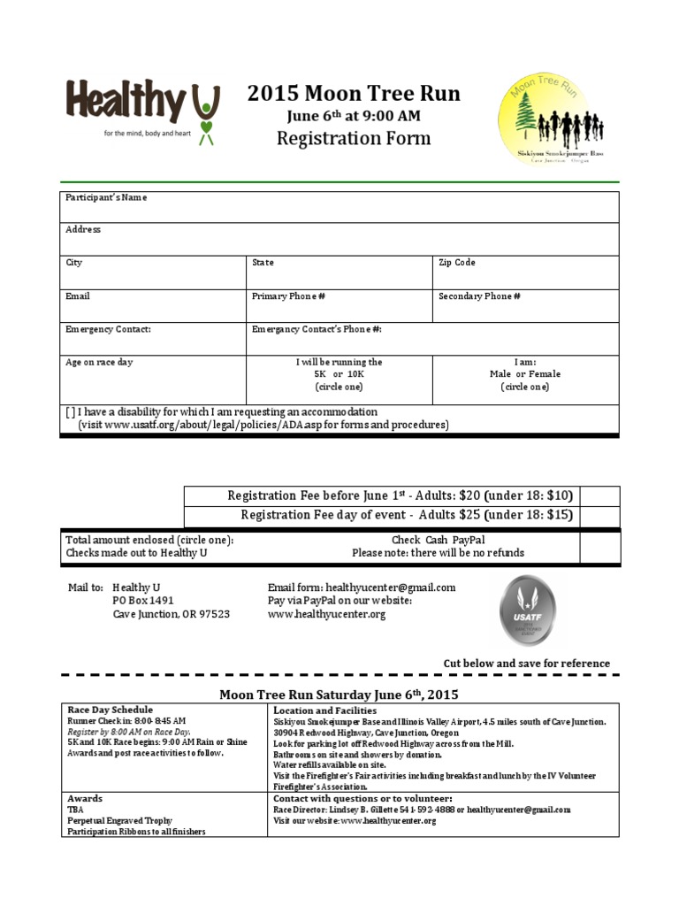 Moon Tree Run Registration Form | PDF