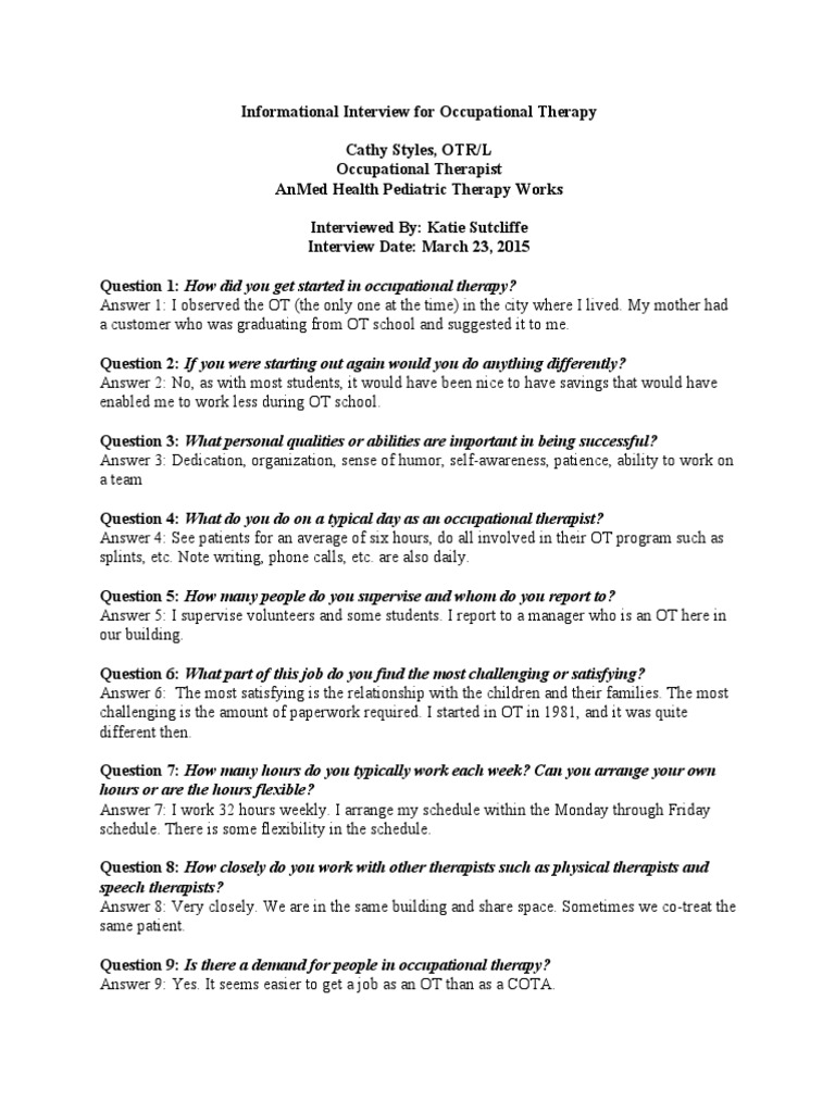 Information Interview Questions(1)Answered 42 Occupational Therapy