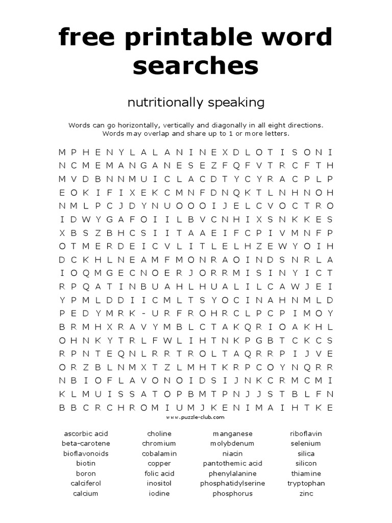 Vitamins and Minerals Word Search PDF PDF