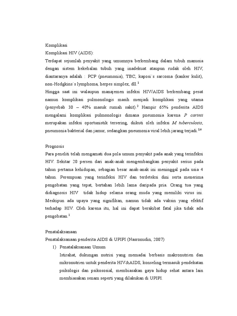 Komplikasi, Prognosis, Penatalaksanaan HIV AIDS | PDF