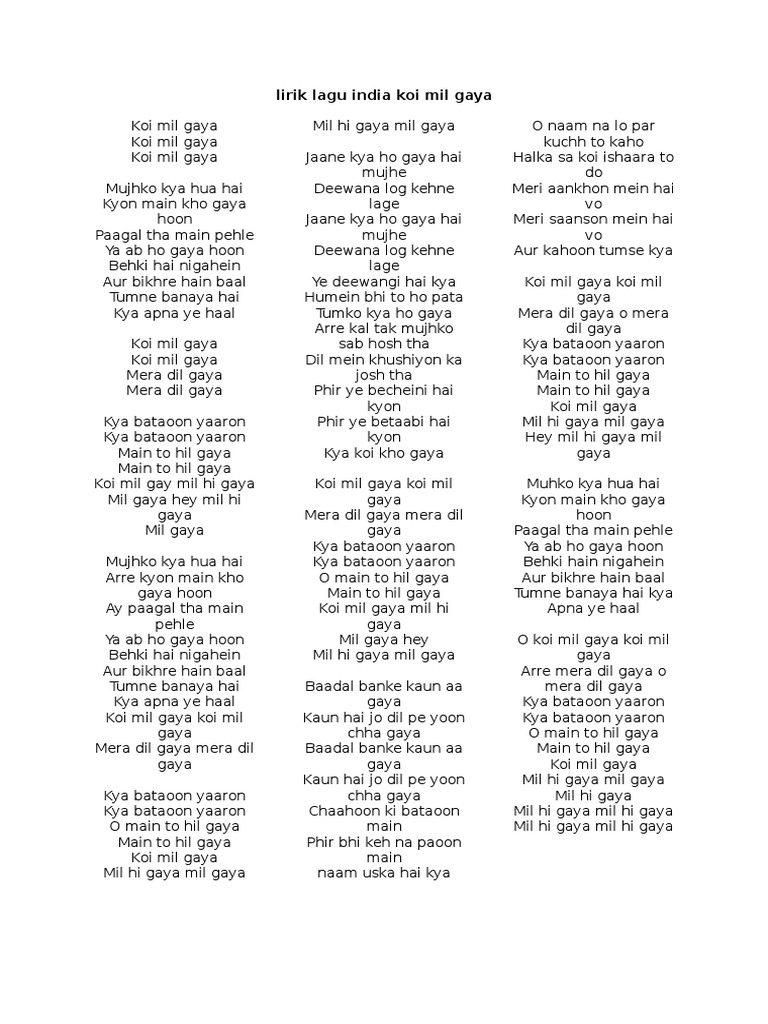 Lirik Lagu Koi Mil Gaya ensenfinPatrifink