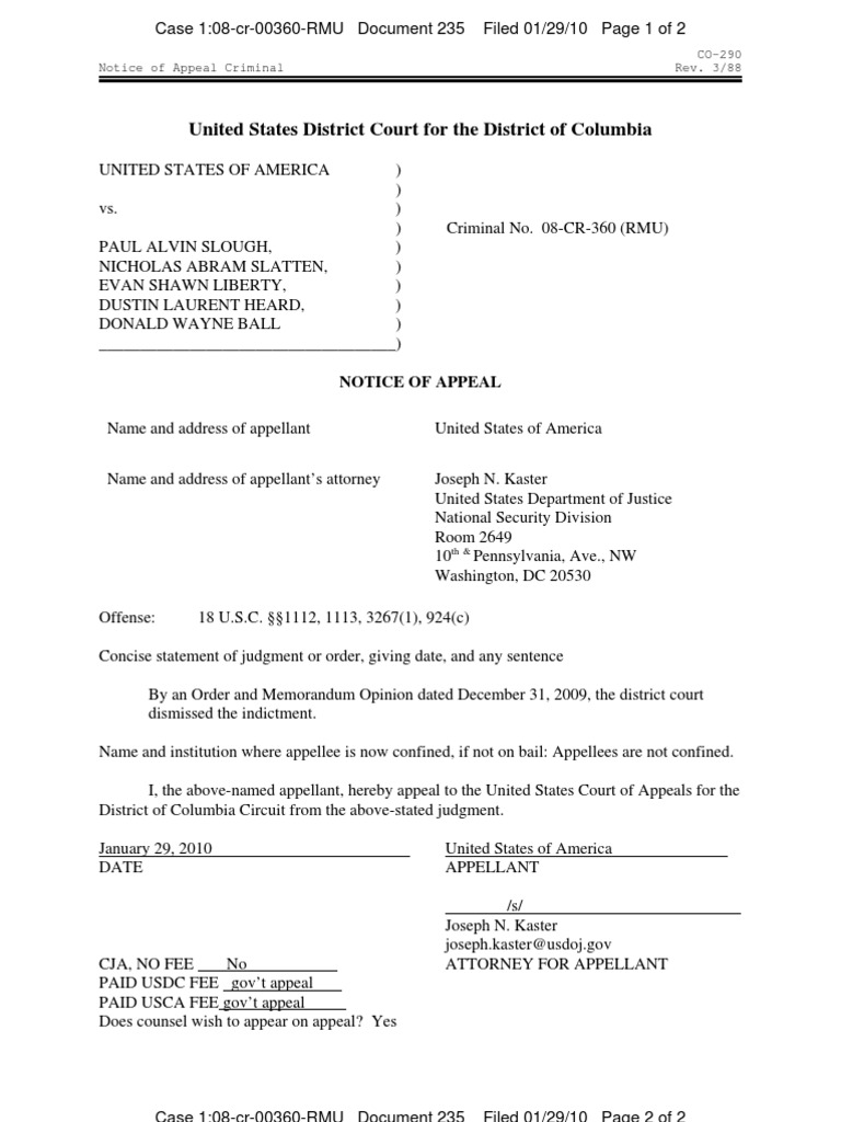 Notice of Appeal Appeal Government Information