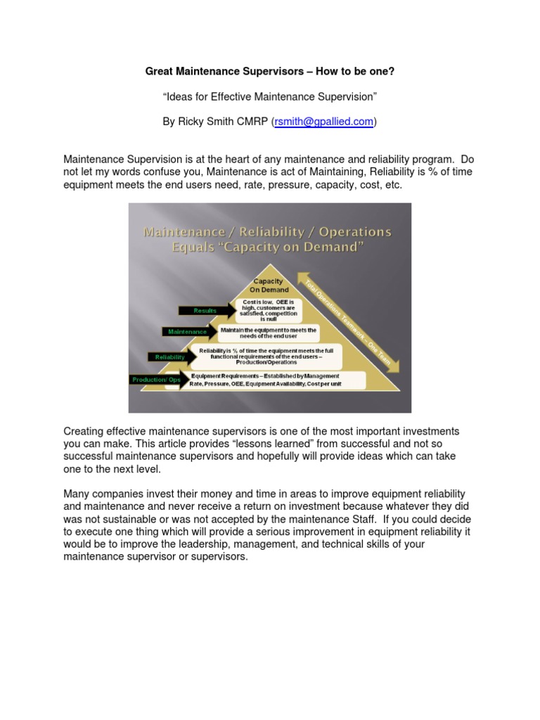 Effective Maintenance Supervisor Traits | PDF | Reliability Engineering ...