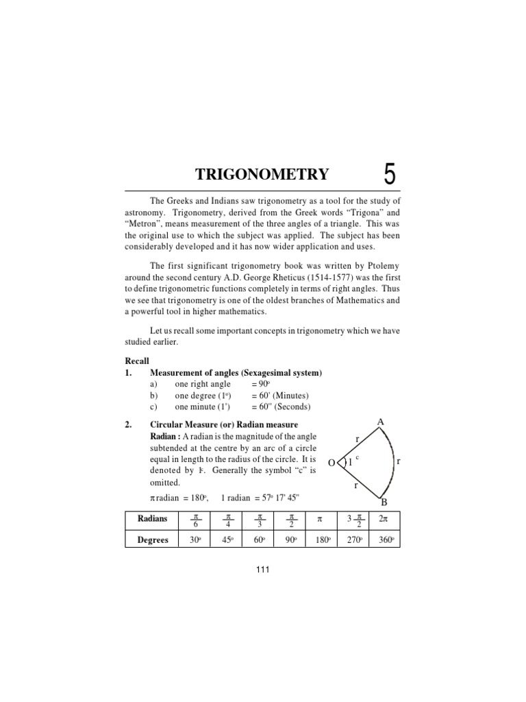 Trigonometric Identities and Concepts | PDF | Trigonometry ...