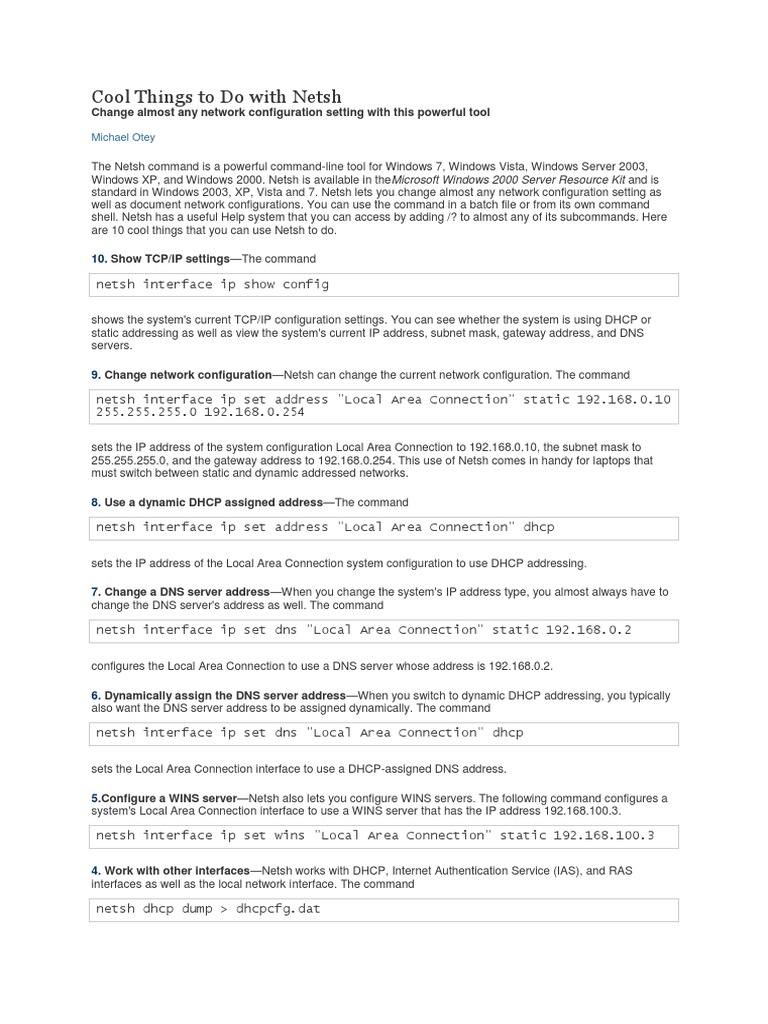 Configuring network settings from command line using netsh