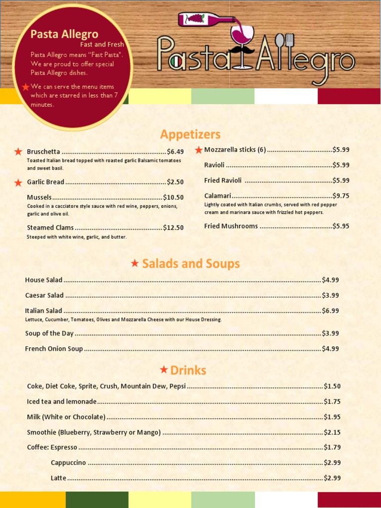 Appetizers Pasta Allegro PDF