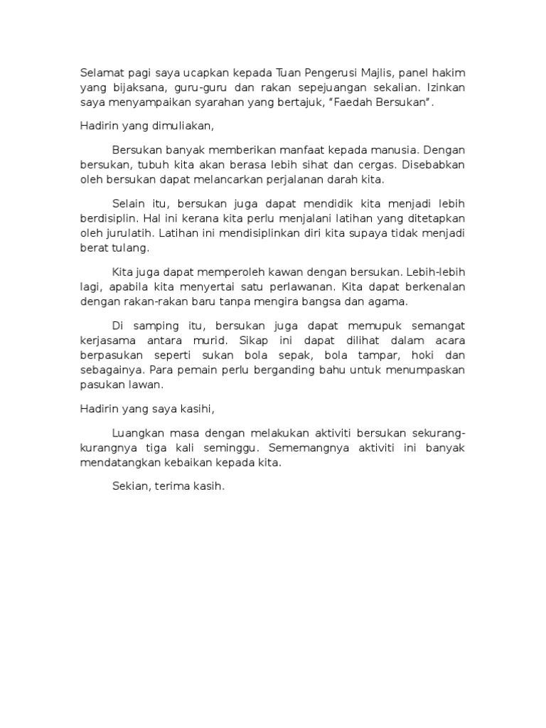 Contoh Syarahan Bahasa Melayu Tahun 5