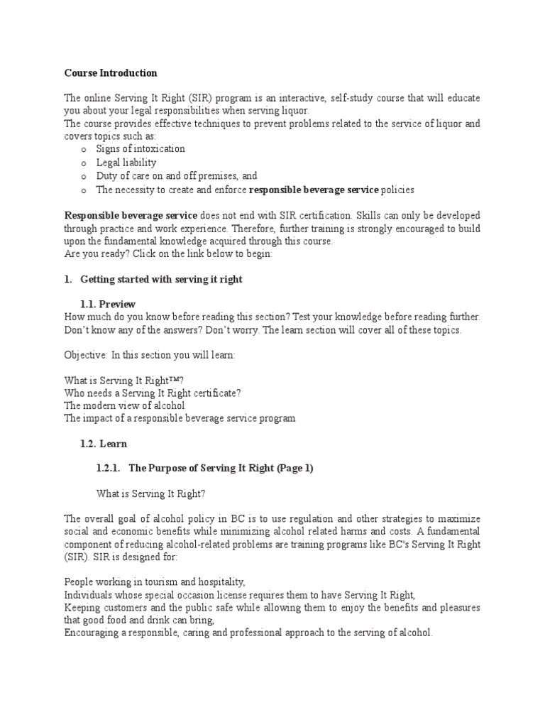 Serving It Right PDF Alcoholic Drinks Bar