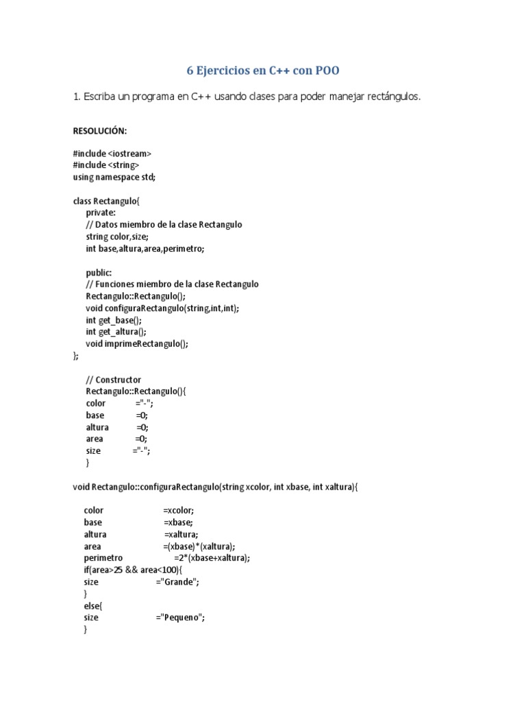 Ejercicios de POO en C++ | PDF | C ++ | Ciencias de la Computación