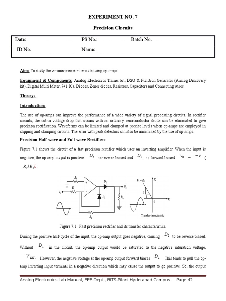 Analysis and Design of Precision Rectifier, Clipper, Clamper and Peak