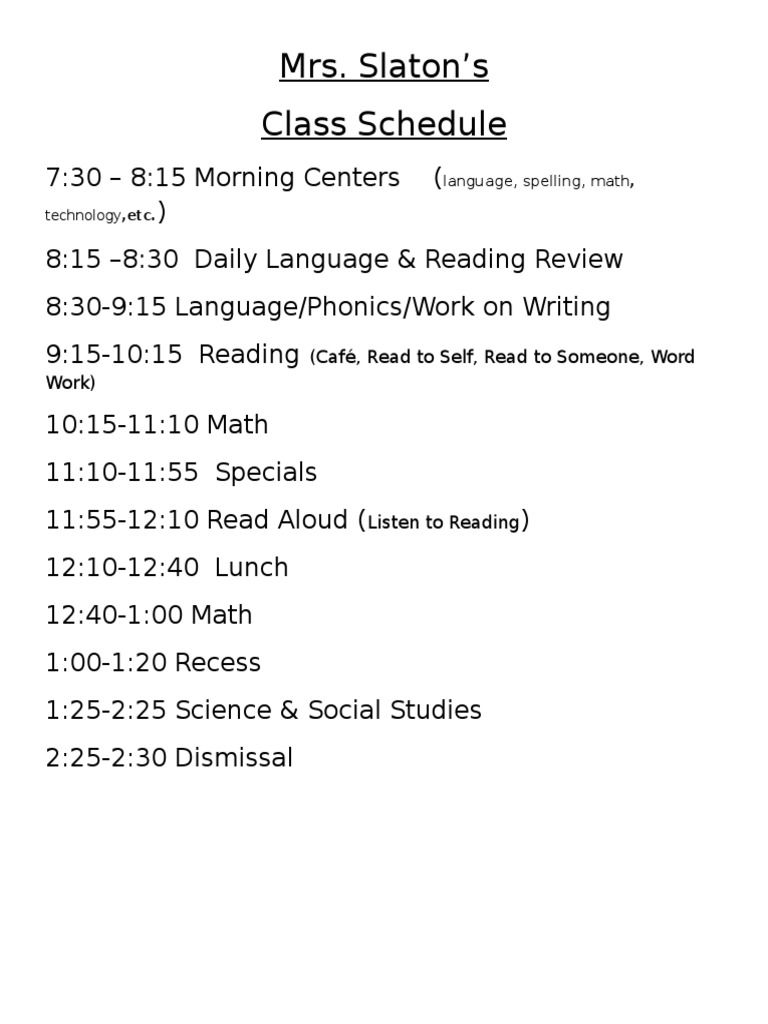 Mrs. Slaton's Class Daily Schedule | PDF | Foreign Language Studies