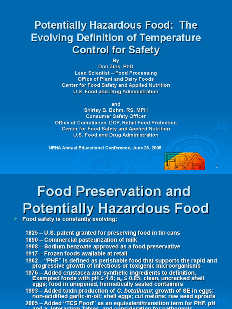 Potentially Hazardous Food Food Preservation
