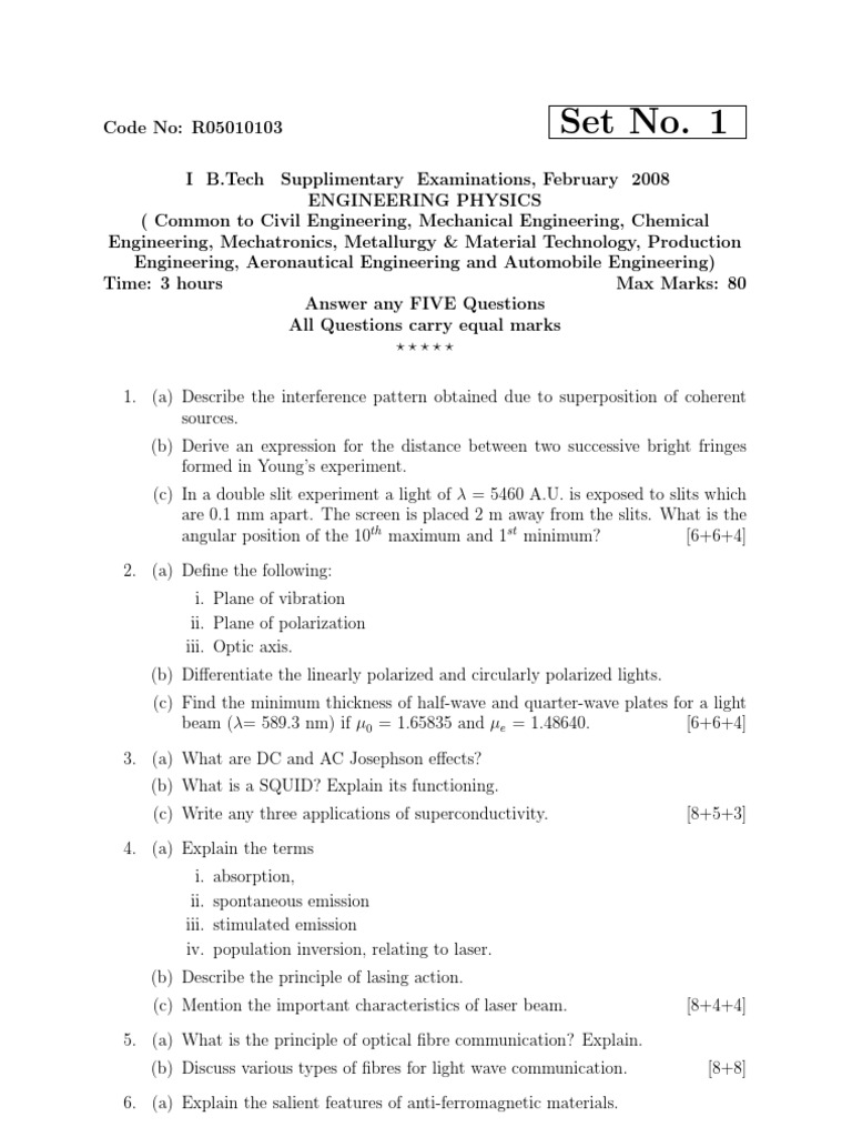 Engineering Physics Exam Questions 2008 | PDF | Science & Mathematics