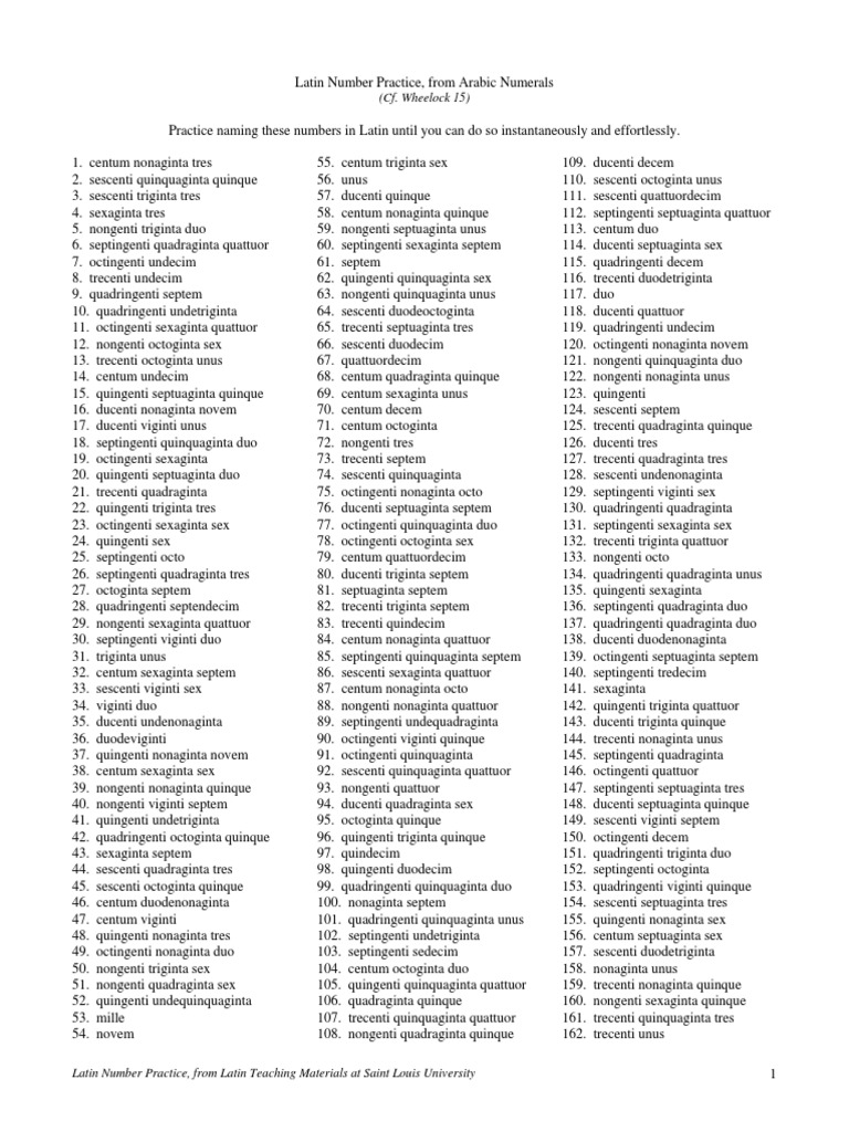 Latin Number Naming Practice | PDF | Linguistic Typology | Languages