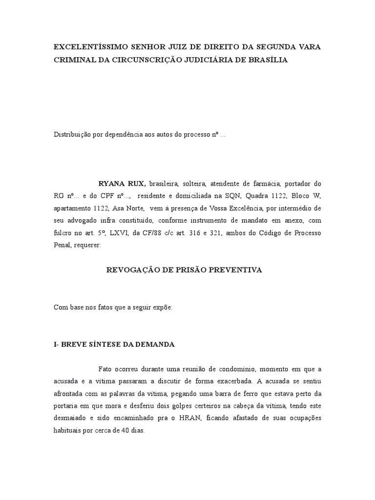 Revogacao de Prisao Preventiva | Procedimento criminal | Crimes