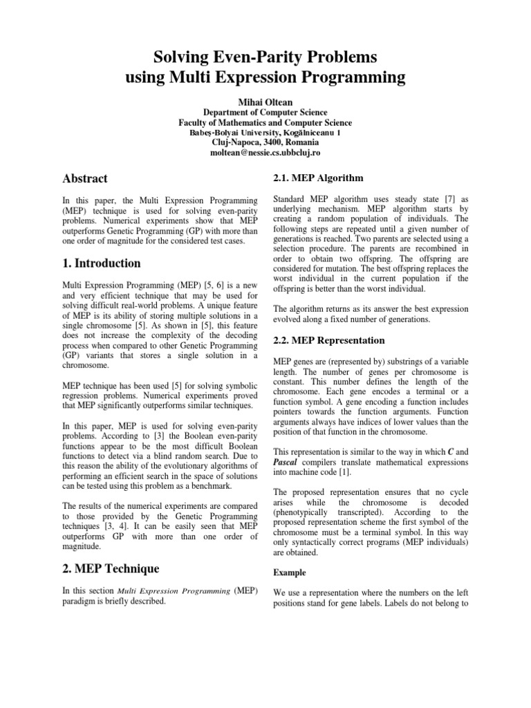 Solving Even-Parity Problems Using Multi Expression Programming | PDF ...