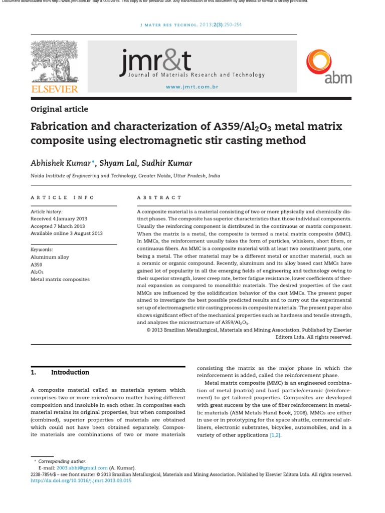 Fabrication and Characterization of A359/Al O Metal Matrix Composite ...
