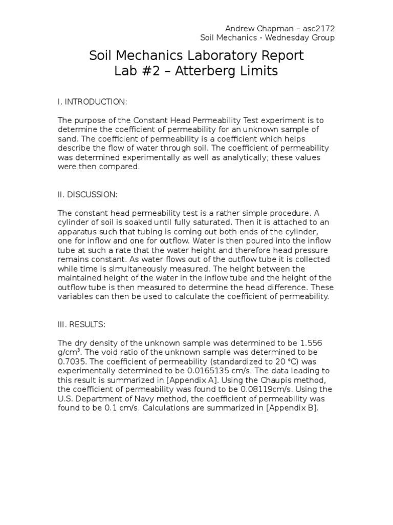 Atterberg Limits and Permeability Test Report | PDF | Soil Mechanics ...