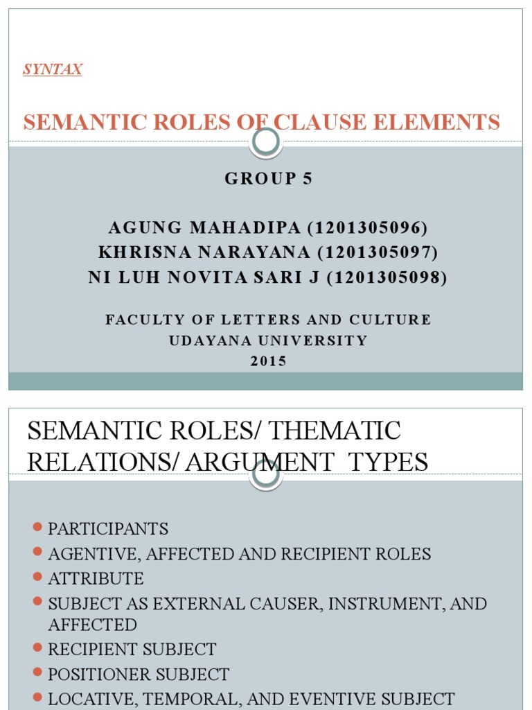 Syntax & Semantic Roles Guide | PDF | Subject (Grammar) | Verb