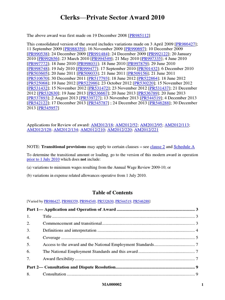 ClerksPrivate Sector Award 2010 PDF Overtime Employment