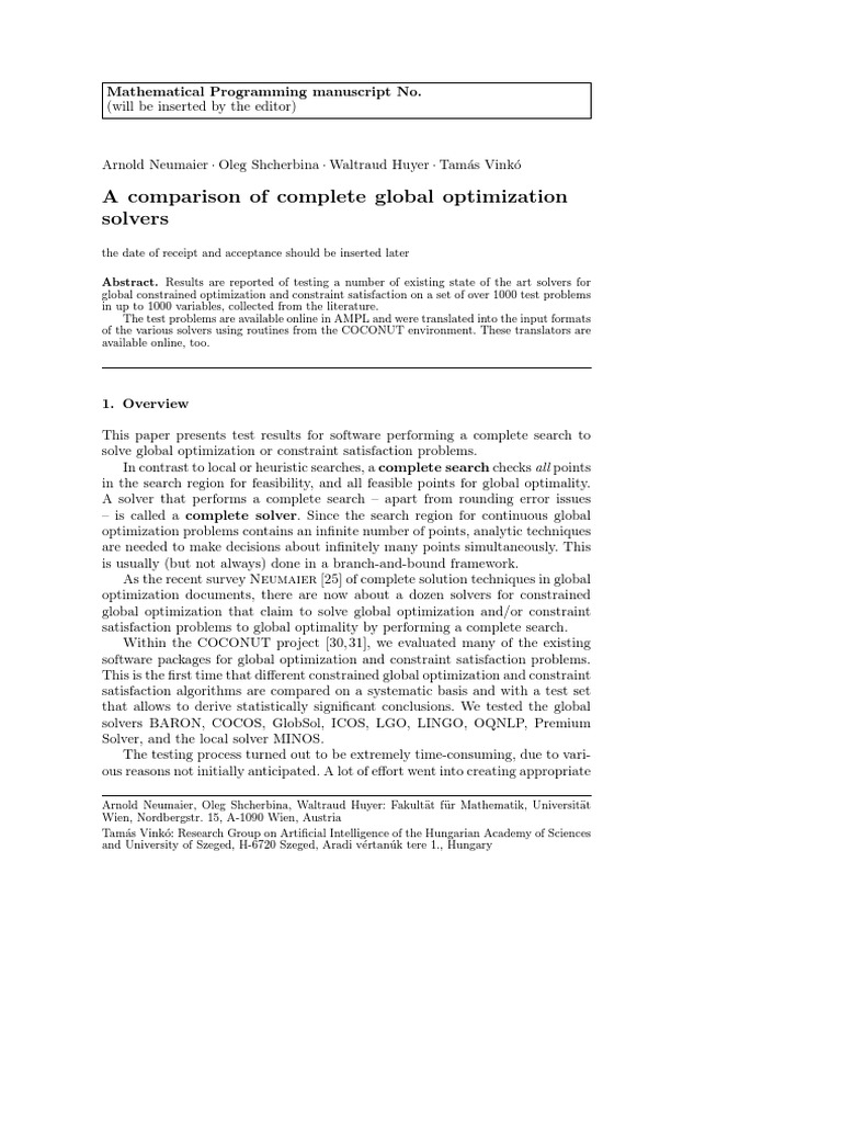 A Comparison of Complete Global Optimization Solvers | PDF | Computers ...