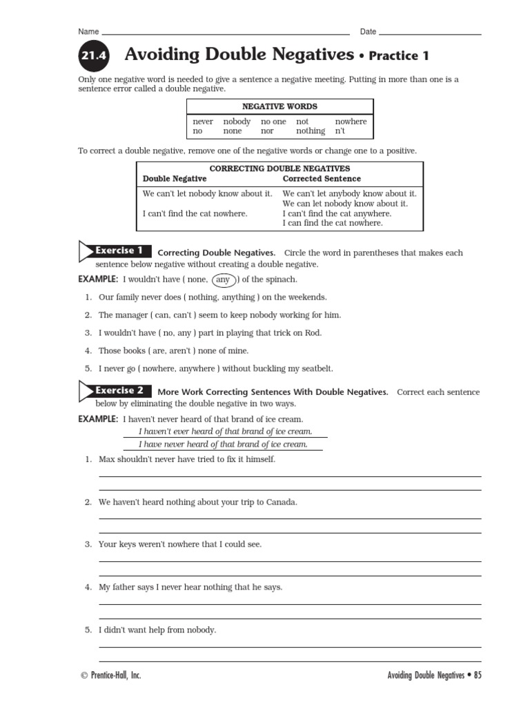 Avoiding Double Negatives 1