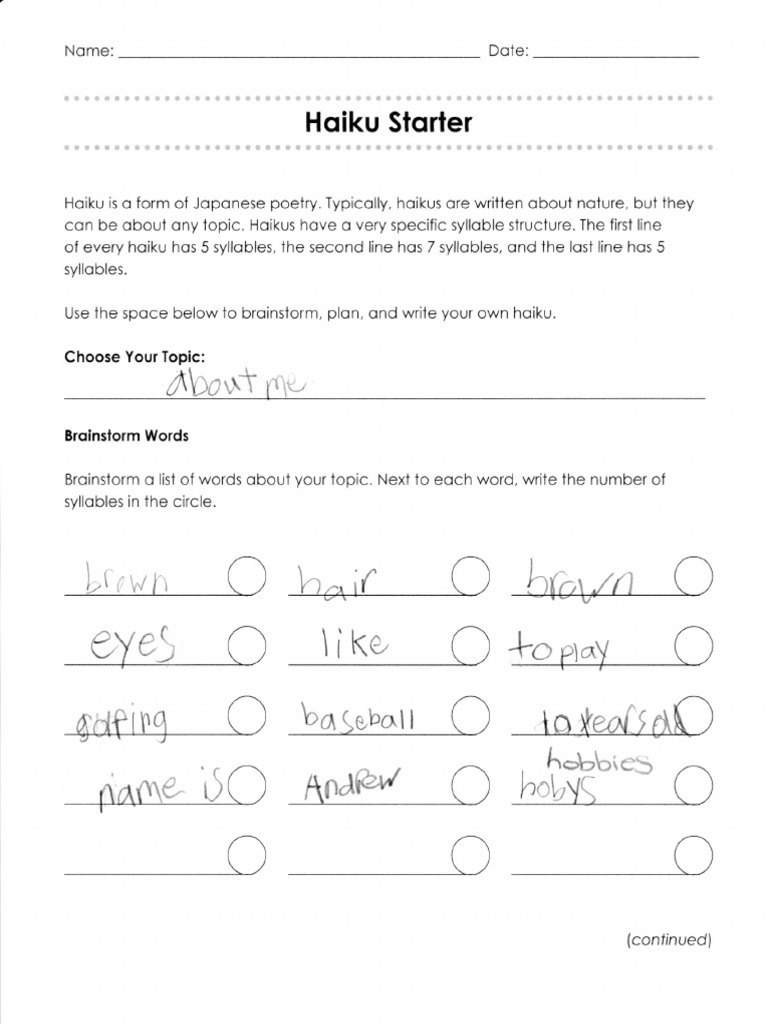 Student Sample Haiku Graphic Organizer | PDF