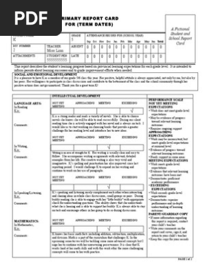 sample report card