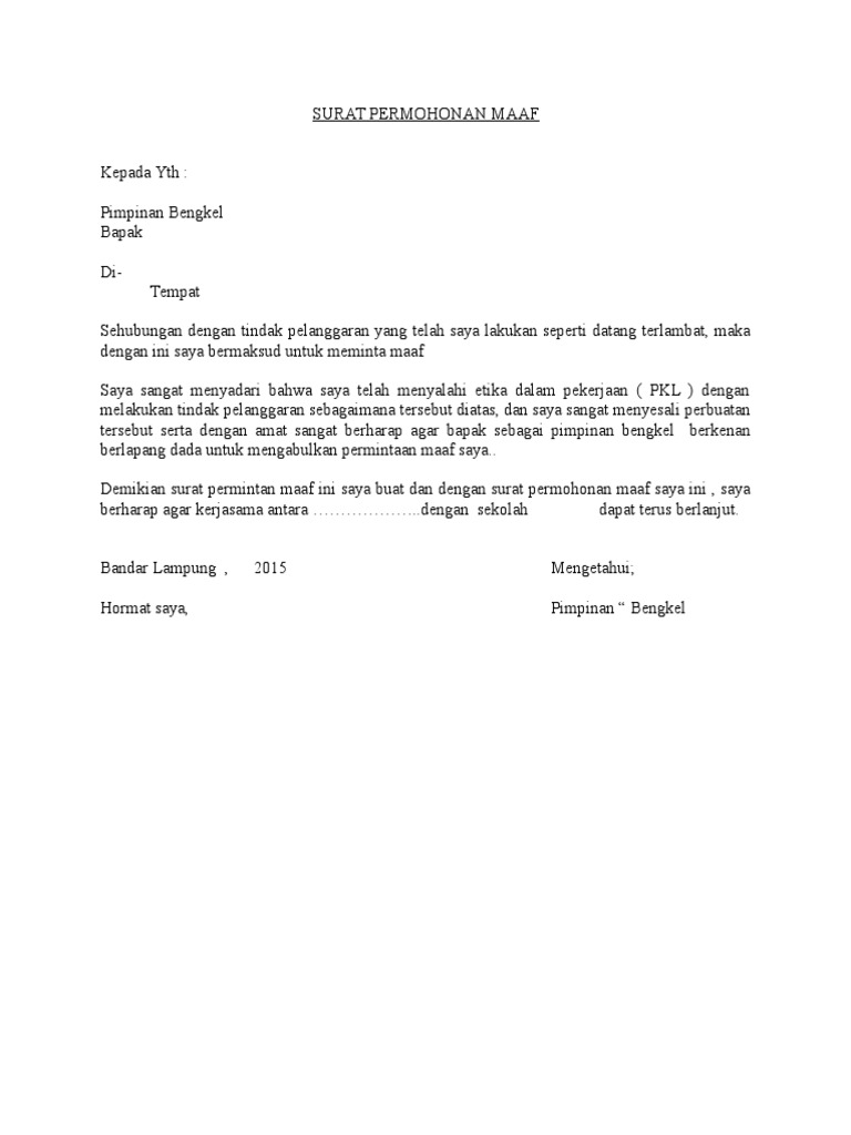 Surat Permohonan Maaf