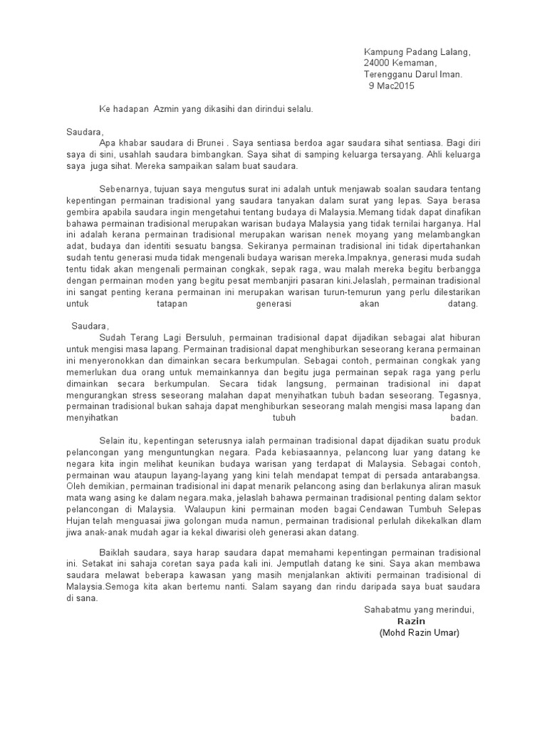 Karangan Surat Tidak Rasmi Tentang Tempat Menarik Di Malaysia