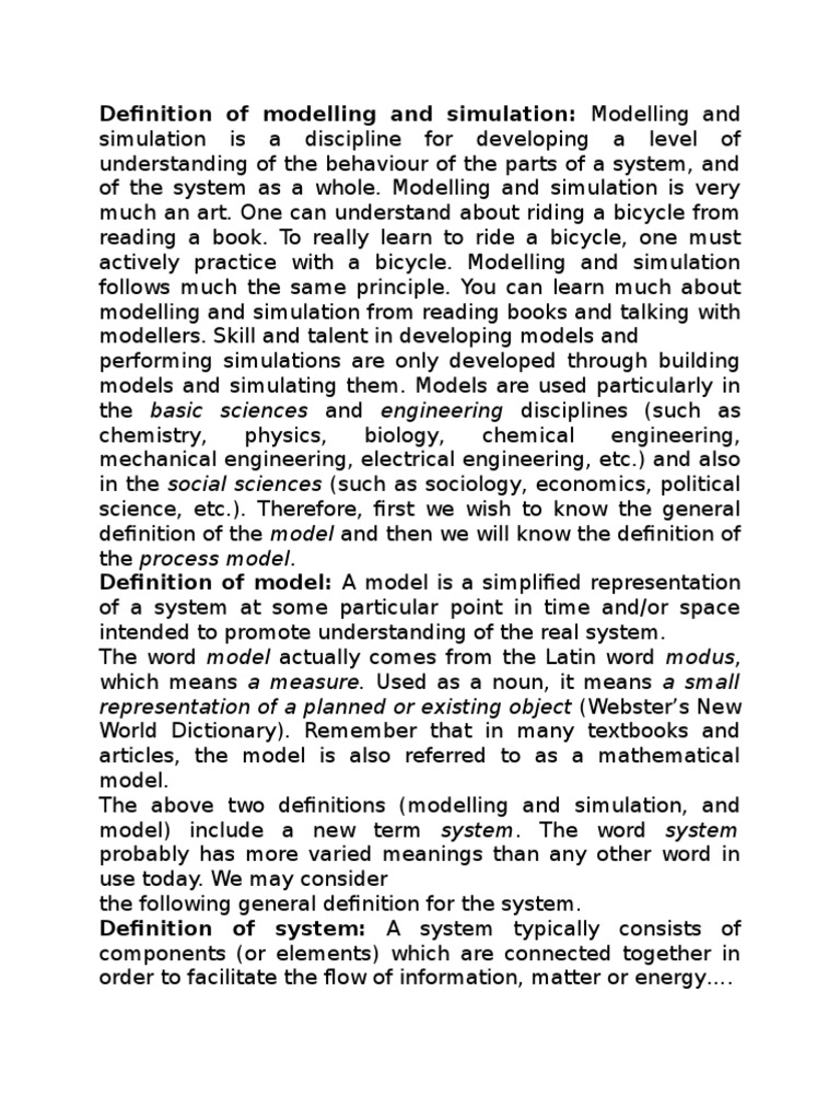 Definition of Modelling and Simulation System Simulation