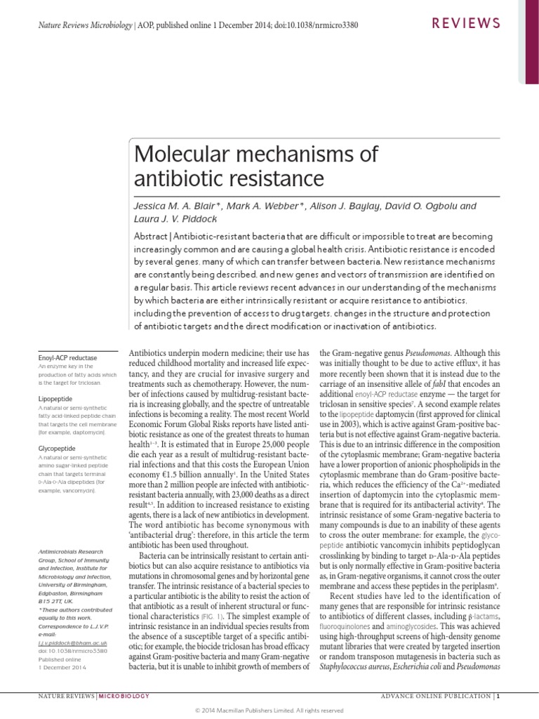 Nature Molecular Mechanisms of Antibiotic Resistance | PDF | Beta ...