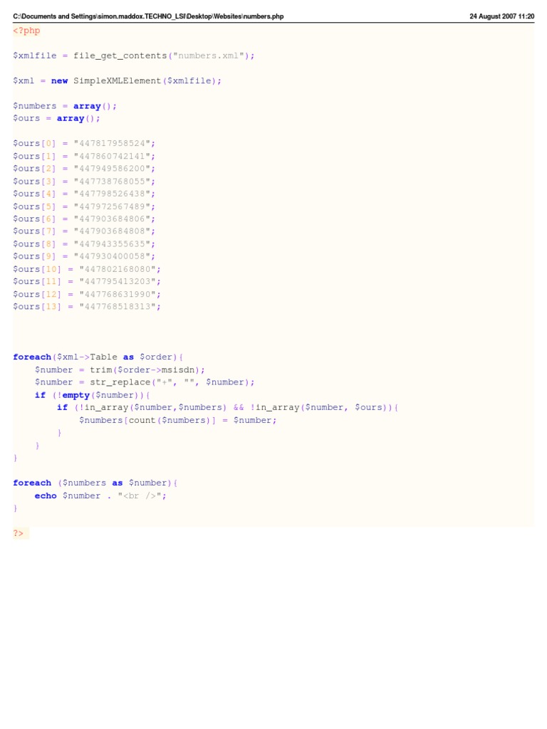 PHP Script for XML Number Filtering | PDF