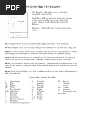 Cornell Note Taking Method