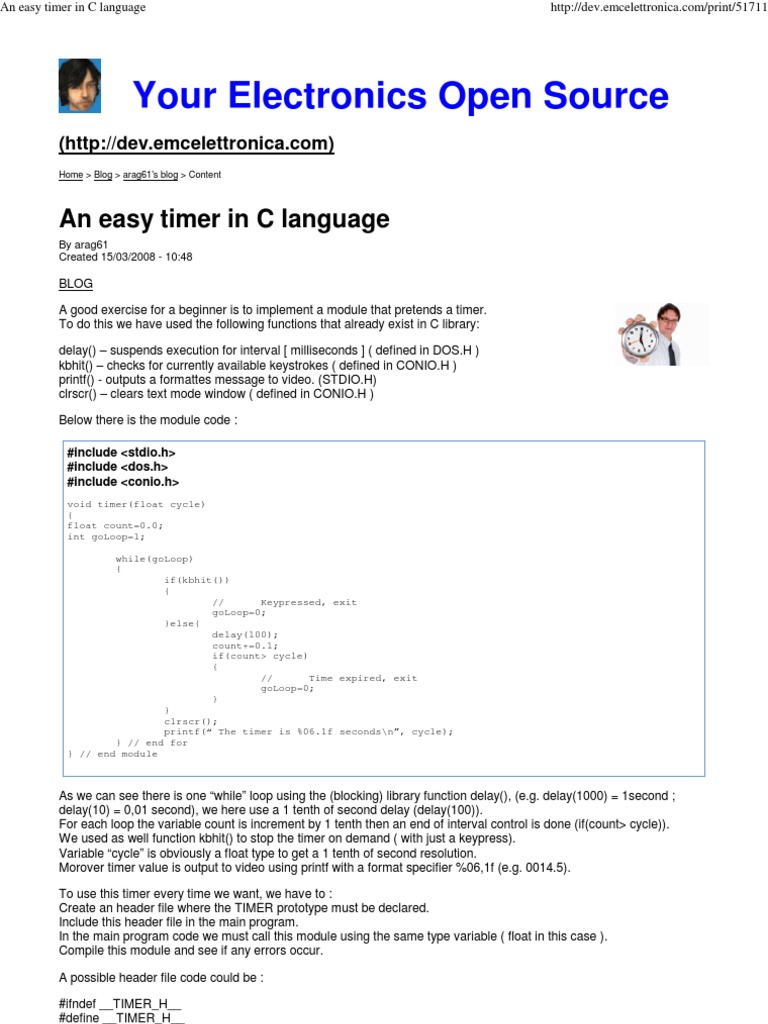 An Easy Timer in C Language PDF C (Programming Language) Timer