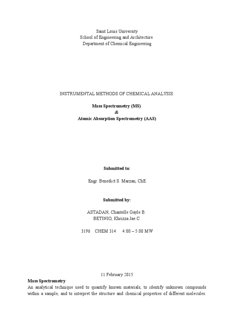 Mass Spectrometry (MS) & Atomic Absorption Spectrometry (AAS) | PDF ...
