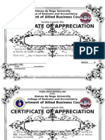 Certificate of Appreciation: Department of Allied Business Courses