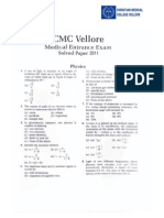 CMC Vellore Medical 2011 Last Year Question Paper