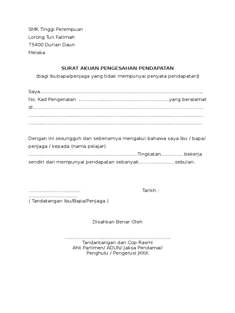 Surat Makluman Kemudahan Pengangkutan