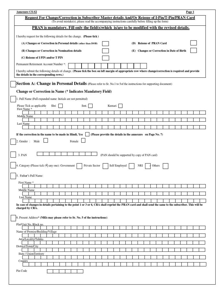 Form For Correctio or Change in Subscribers Master CS S2 PDF PDF